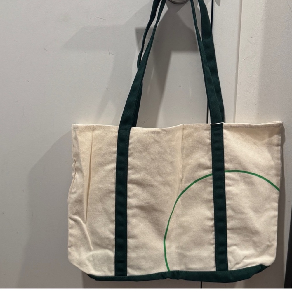 HALARA Cream and Green Canvas Tote Bag - Picture 3 of 5